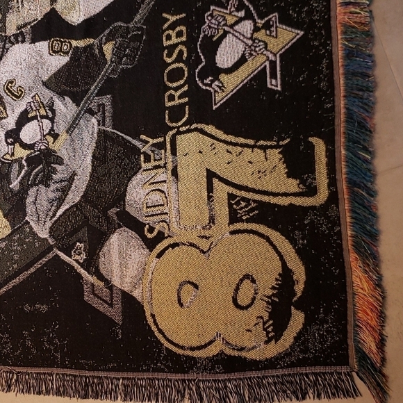 Nhlpa Sidney Crosby Pittsburgh Penguins Throw Tapestry Blanket Black Gold Trim - Picture 4 of 11